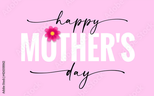 Happy Mothers day elegant quote calligraphy rose color card. Web poster for Mother's Day, To the best MOM greeting card with text and  flower. Vector illustration