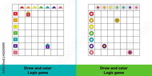 Draw and color. Logic game. Circle. Worksheet for kids kindergarten, preschool and school age.