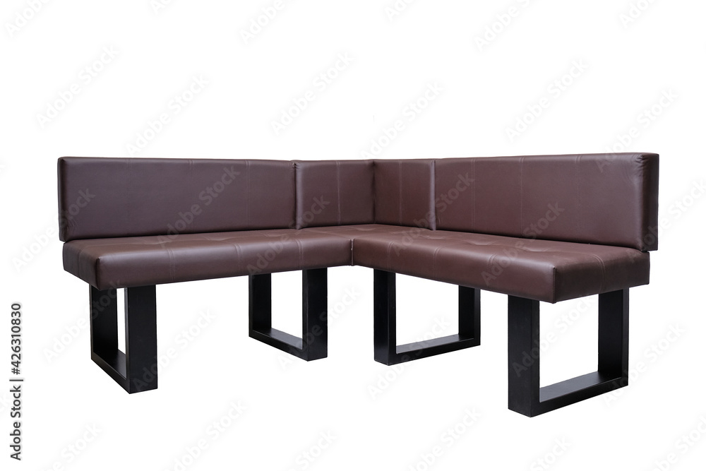 Unusual modern brown leather bench in strict style isolated on white background Unusual modern brown leather bench in strict style isolated on white background