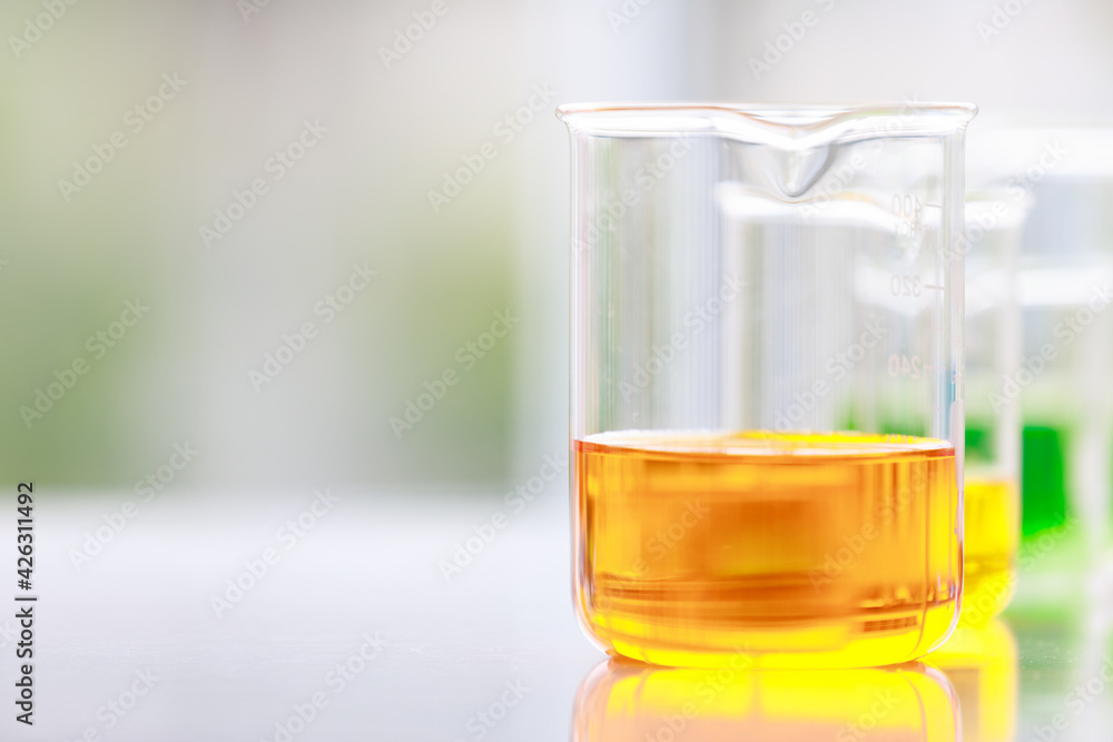Colorful water and liquid in beager and test tube in laboratory. Colorful water and liquid in beager and test tube in laboratory.