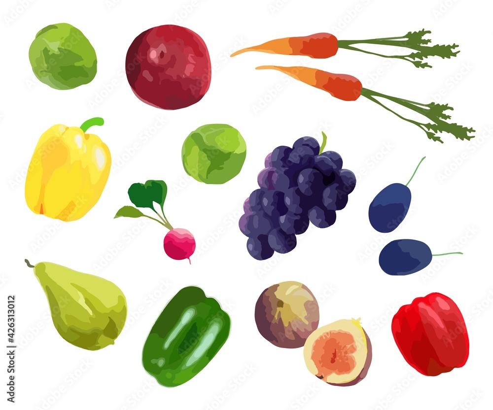 野菜 果物 フルーツ 手描き風イラストカット ベクター Stock Vector Adobe Stock