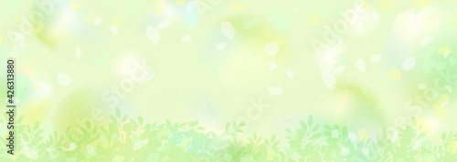 ナチュラルでフレッシュな緑の横長背景イラスト