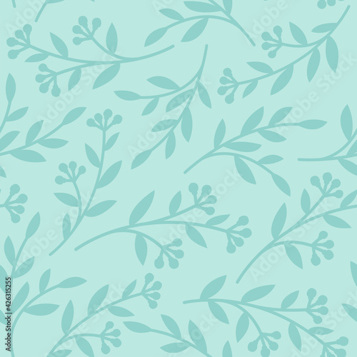 Pastel mint seamless floral pattern with leaf