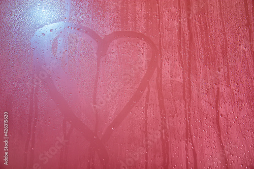 Obraz na plátně Heart on the wet steambath glass