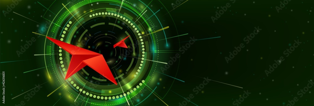 Red paper plane speed competition to aim for success goal, Abstract technology green background, Futuristic concept Red paper plane speed competition to aim for success goal, Abstract technology green background, Futuristic concept