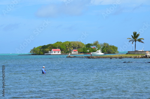 red house on small island of Mauritius
