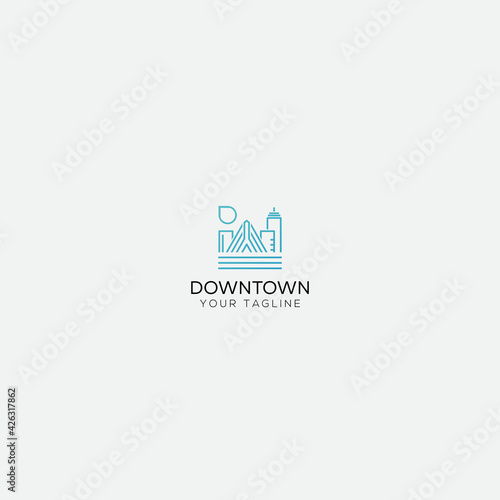 downtown Boston city skyline logo mono line