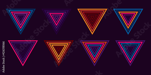Original vector vintage set. Retro sunset collection in triangular shape.