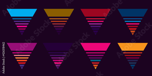 Original vector vintage set. Retro sunset collection in triangular shape.