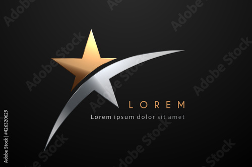 Gold and silver star shape logo template photo