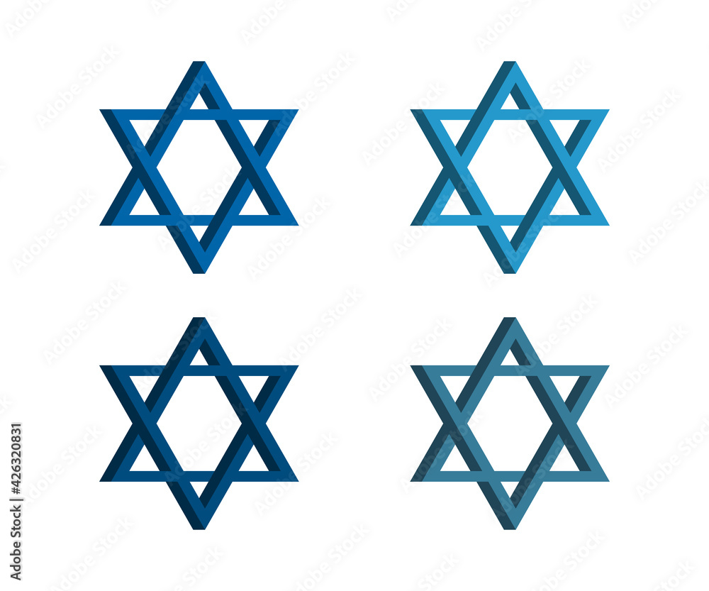 Jewish Star of David. Set of black vector icons isolated on white background.Symbol of Israel.David star icon simple.Jewish,hebrew symbol in blue color. Jewish Star of David. Set of black vector icons isolated on white background.Symbol of Israel.David star icon simple.Jewish,hebrew symbol in blue color.