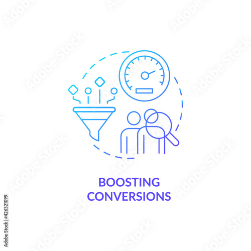 Boosting conversion blue gradient concept icon. Improve sales rate. Business optimization. Website traffic. Smart content idea thin line illustration. Vector isolated outline RGB color drawing