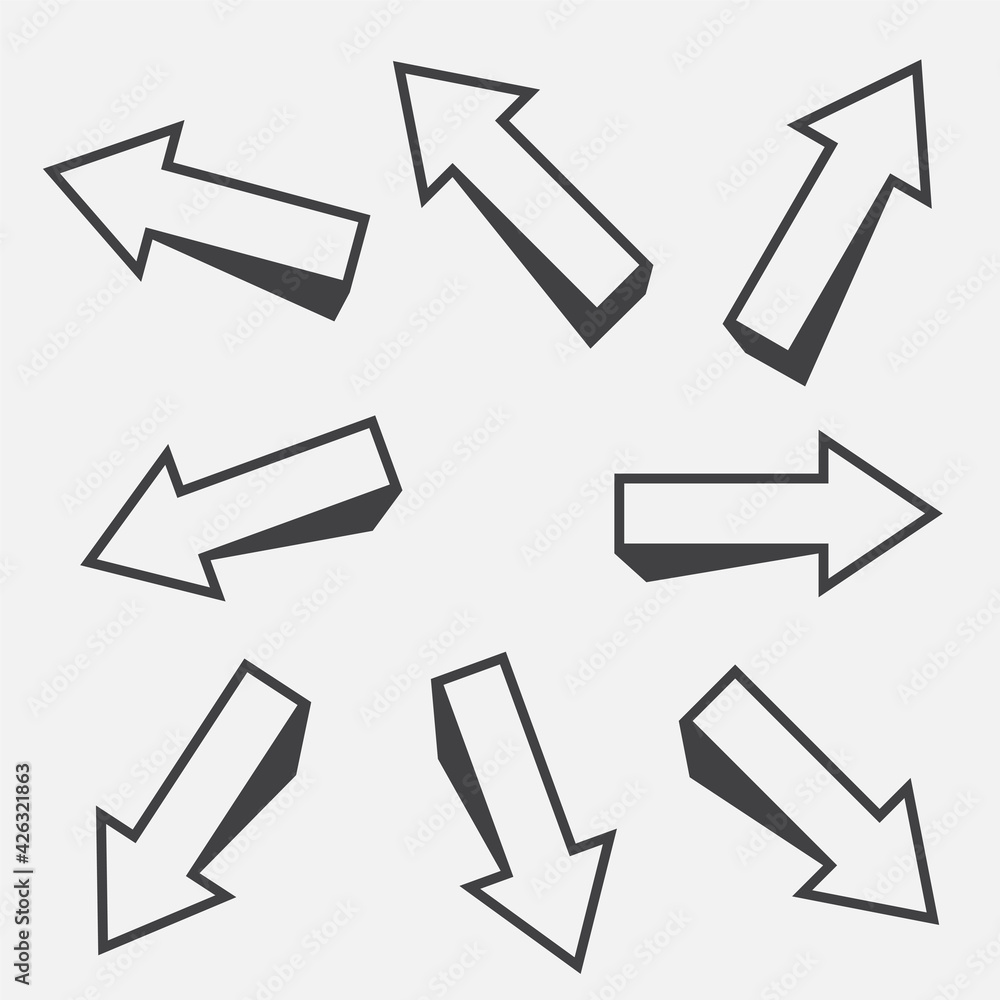 sharp three-dimensional arrows sign set sharp three-dimensional arrows sign set