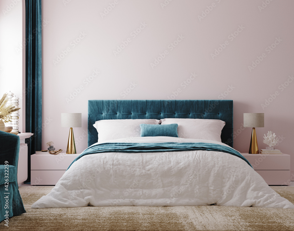 Luxury bedroom interior background, 3d render	 - obrazy, fototapety, plakaty 