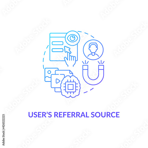 User referral source blue gradient concept icon. Customer internet activity. Marketing strategy. Smart content idea thin line illustration. Vector isolated outline RGB color drawing