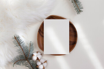 5x7 christmas card mockup on wooden plate