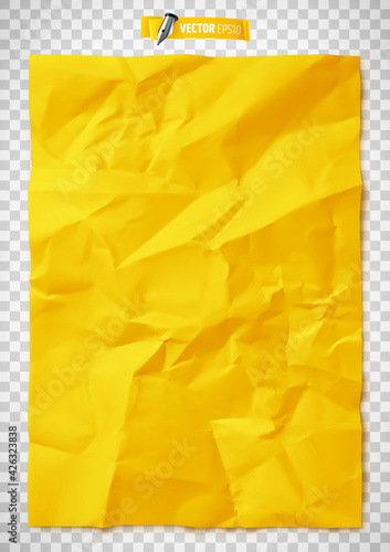 Texture de papier jaune froissé vectorielle sur fond transparent