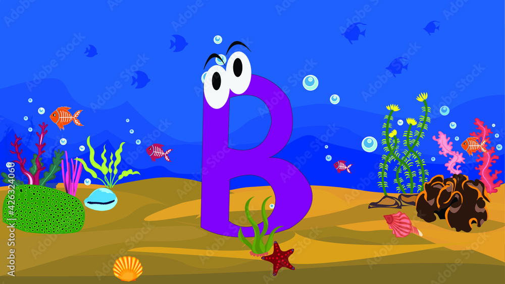 Cartoon Illustration of funny capital letter with colourful background