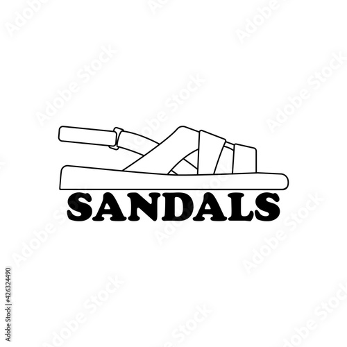 Sandals logo design. Side view. Shoes symbol vector clipart and drawing on white background.