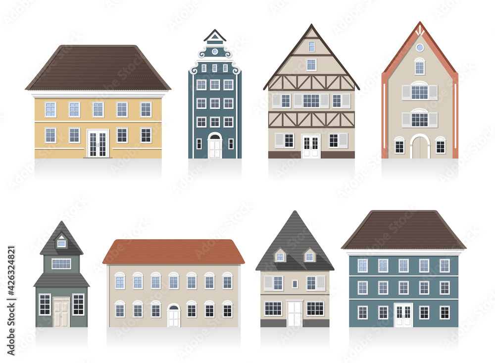 Set - cozy houses from small old streets.