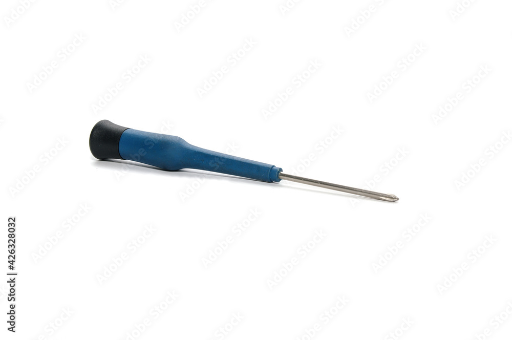 blue small screwdriver on white background blue small screwdriver on white background