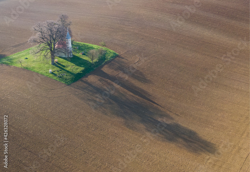 aerial photo of a small chapel photo