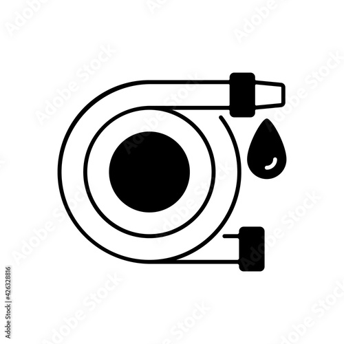 Fire hose linear icon. Equipment for putting out flames. Firefighters rescue. Fire safety. Thin line customizable illustration. Contour symbol. Vector isolated outline drawing. Editable stroke