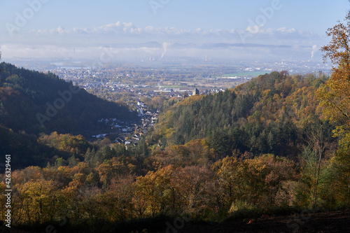 Blick vom Aussichtspunkt Emma-Höhe über das herbstliche untere Brexbachtal Richtung Neuwieder Becken photo