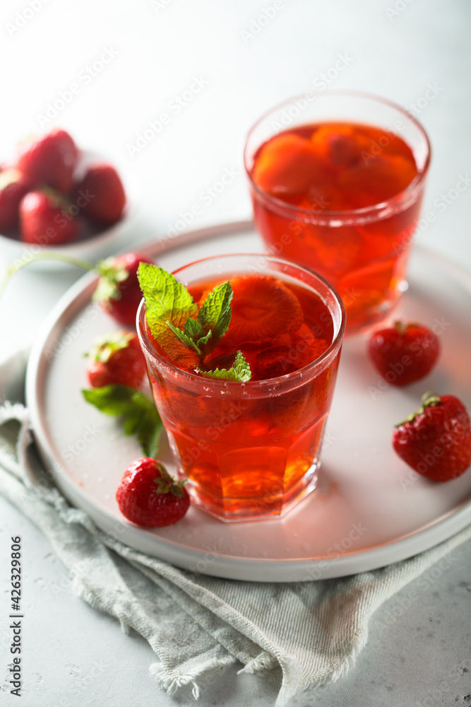 Refreshing homemade strawberry drink with mint Refreshing homemade strawberry drink with mint