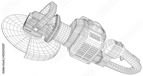 Gasoline angle grinder. Wire-frame Petrol angle grinder machine. Vector created of 3d.
