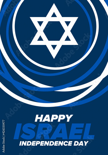 Israel Independence Day. National holiday, celebrated annual. Israel flag. Star of David, jewish symbol. Patriotic sign and elements. Poster, card, banner and background. Vector illustration