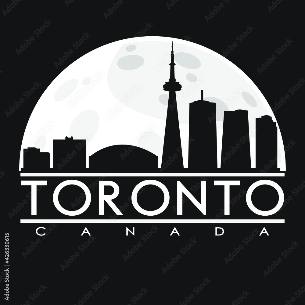 Toronto Canada Full Moon Night Skyline Silhouette Design City Vector Art Background.
