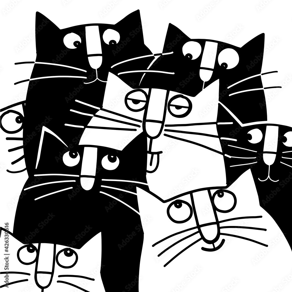 Cute Cats Collection, Vector Icons, Hand Drawn Illustrations