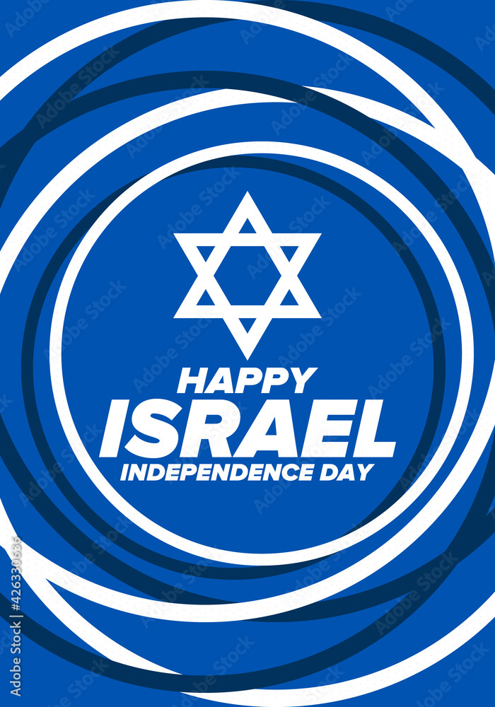Israel Independence Day. National holiday, celebrated annual. Israel flag. Star of David, jewish symbol. Patriotic sign and elements. Poster, card, banner and background. Vector illustration Israel Independence Day. National holiday, celebrated annual. Israel flag. Star of David, jewish symbol. Patriotic sign and elements. Poster, card, banner and background. Vector illustration