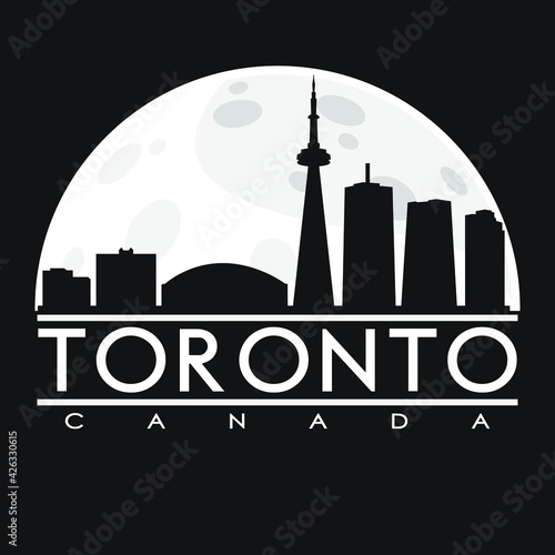 Toronto Canada Full Moon Night Skyline Silhouette Design City Vector Art Background.