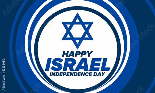 Israel Independence Day. National holiday, celebrated annual. Israel flag. Star of David, jewish symbol. Patriotic sign and elements. Poster, card, banner and background. Vector illustration
