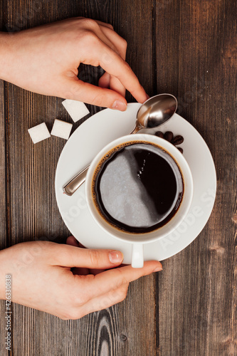 Cup of coffee cookies dessert breakfast wooden table