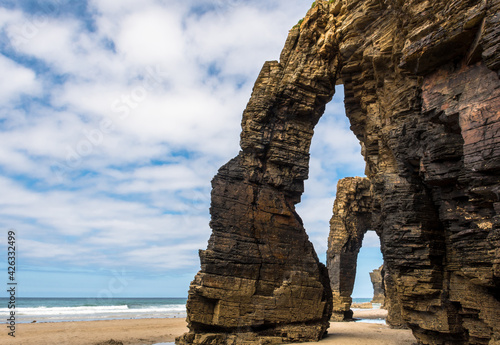 Natural stone arches of the Catedrales beach in Ribadeo, Lugo, Galicia (Playa de Aguas Santas)