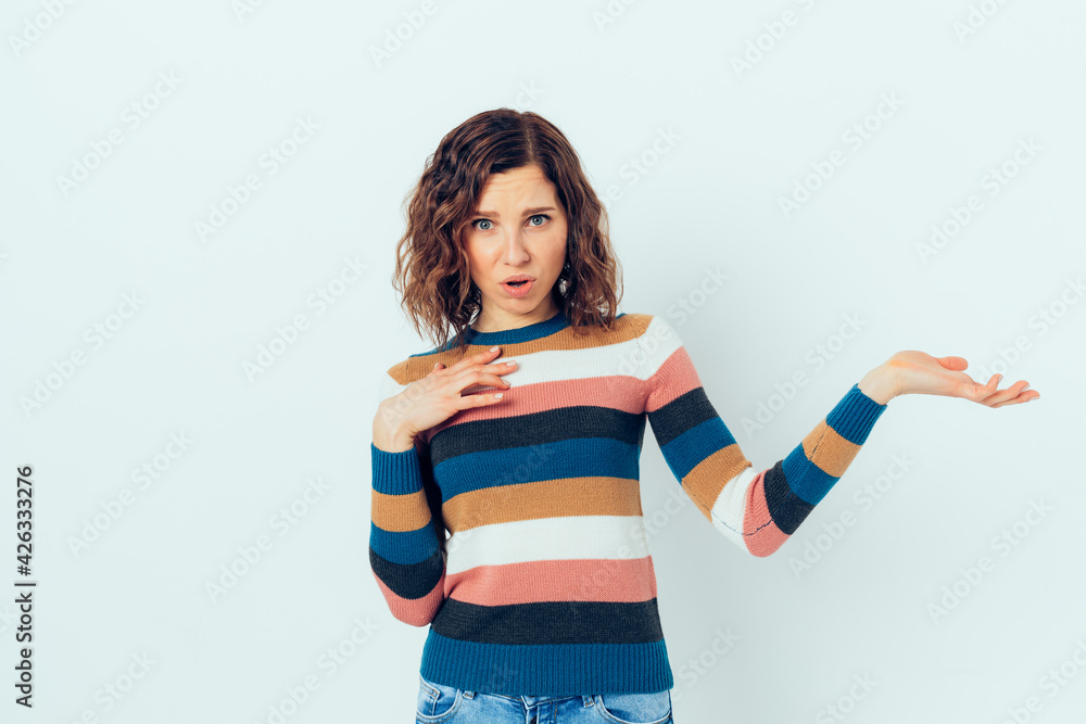 Young woman wearing casual outfit displeased Young woman wearing casual outfit displeased