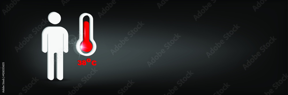 Fever, High temperature 3D icon. Vector illustration design. Isolated on black background. Flu, virus, illness symbols. Sickness symptoms