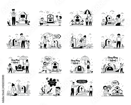 Fotografi Pack of Ching Ming Festival Glyph Illustrations
