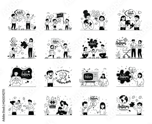 
Pack of Autism Glyph Line Illustrations 

