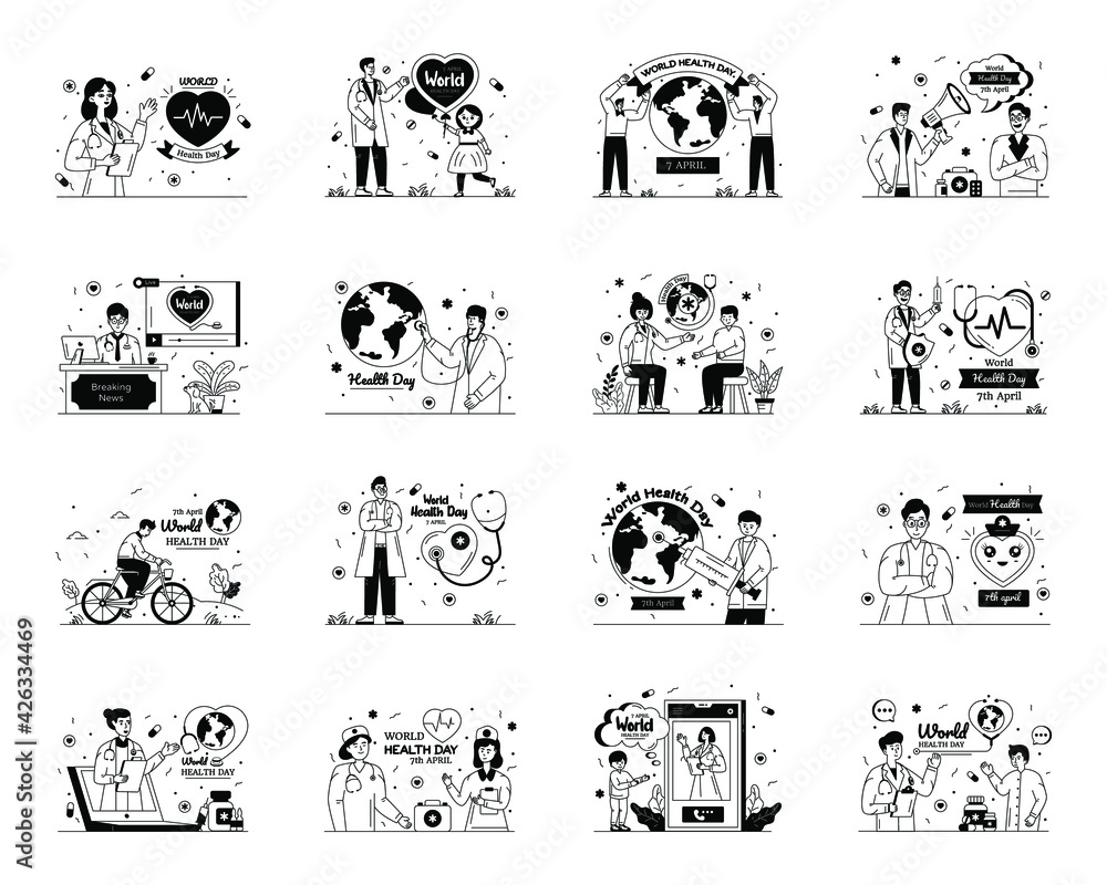 World Health Day Glyph Line Illustrations
World Health Day Glyph Line Illustrations