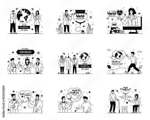 
Global Health Day Glyph Line Illustrations

