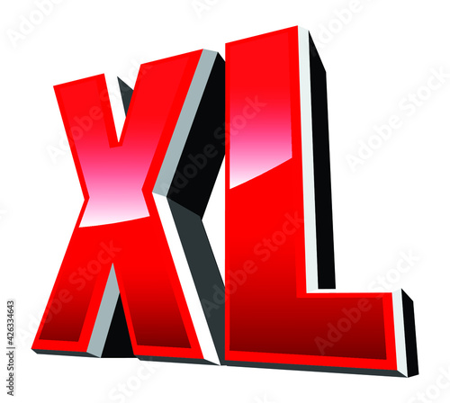 XL size sign 3D vector graphic clothing label isolated on white background