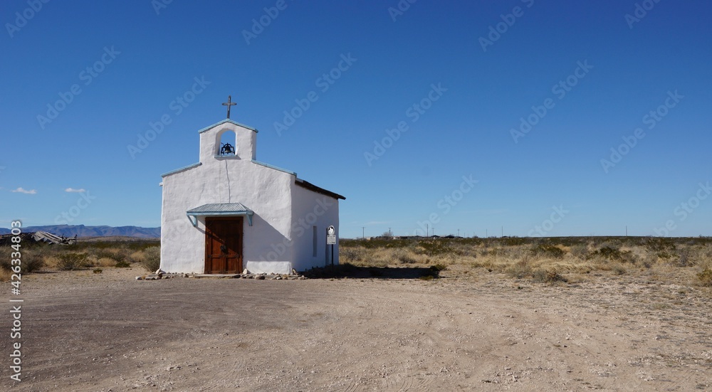 White church in Toyahvale Balmorhea in West Texas USA