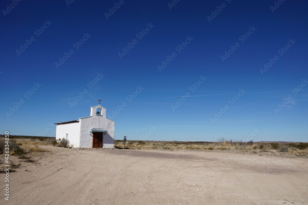 White church in Toyahvale Balmorhea in West Texas USA