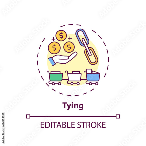 Tying concept icon. Mandatory addition idea thin line illustration. Product bundling. Purchasing unnecessary product from separate market. Vector isolated outline RGB color drawing. Editable stroke