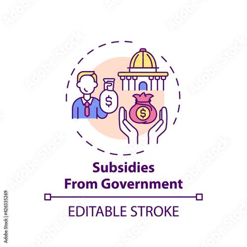 Government subsidies concept icon. Anti-competitive practice idea thin line illustration. Financial grants. Economic activity stimulation. Vector isolated outline RGB color drawing. Editable stroke