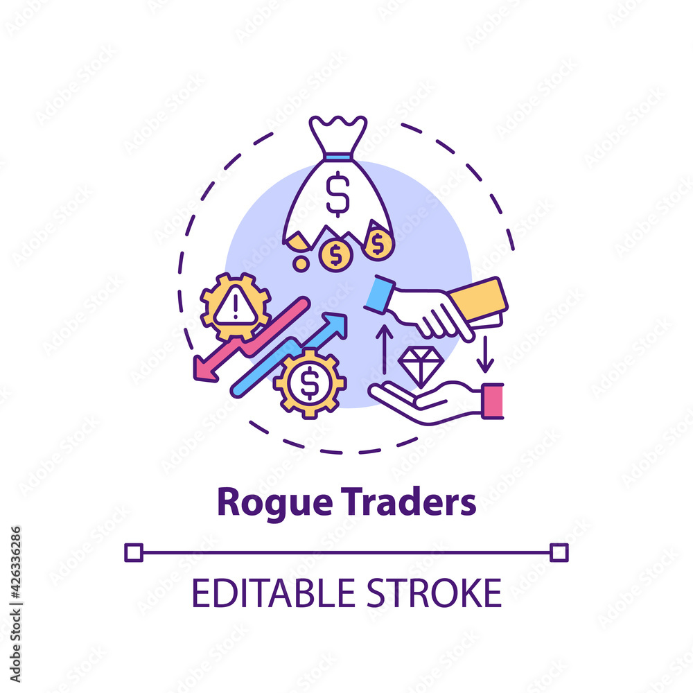 Rogue traders concept icon. Consumer rights violation claim idea thin line illustration. Making unauthorized trades. Risky investments. Vector isolated outline RGB color drawing. Editable stroke Rogue traders concept icon. Consumer rights violation claim idea thin line illustration. Making unauthorized trades. Risky investments. Vector isolated outline RGB color drawing. Editable stroke